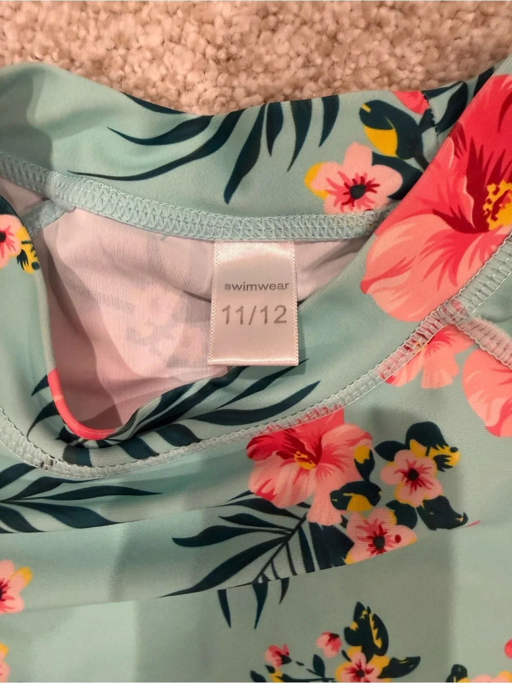 Kids Aqua Floral Rash Guard Set - Pink Hibiscus on Mint